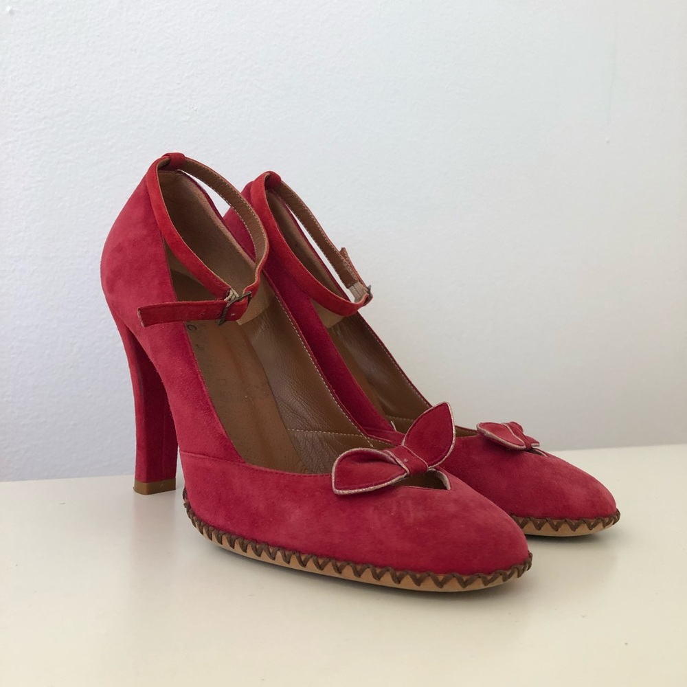Red suede Marc Jacob heels shoes pumps straps 6.5